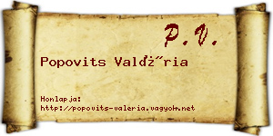 Popovits Valéria névjegykártya